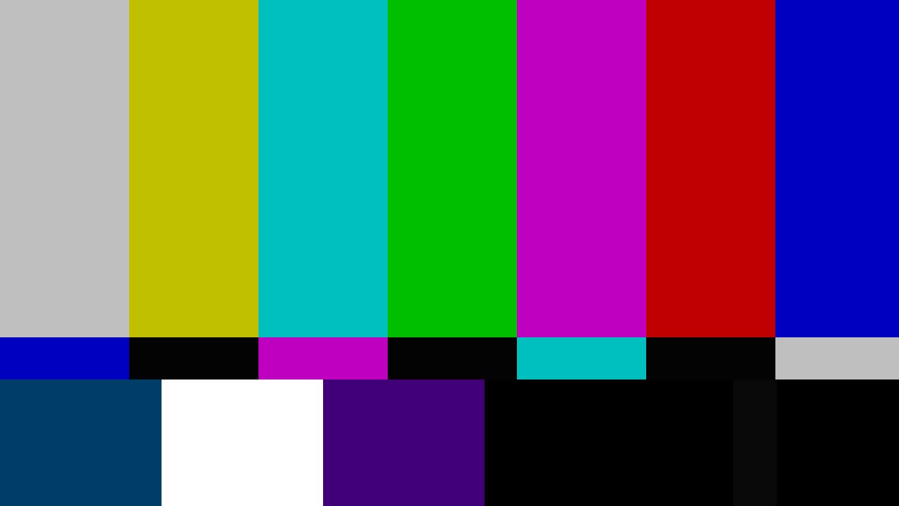 SMPTE colour bars used as the Video generator test pattern