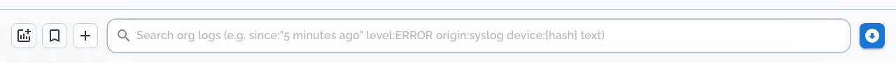 Focused Dataplicity Logging search bar showing examples for time, level, origin, device, and text search