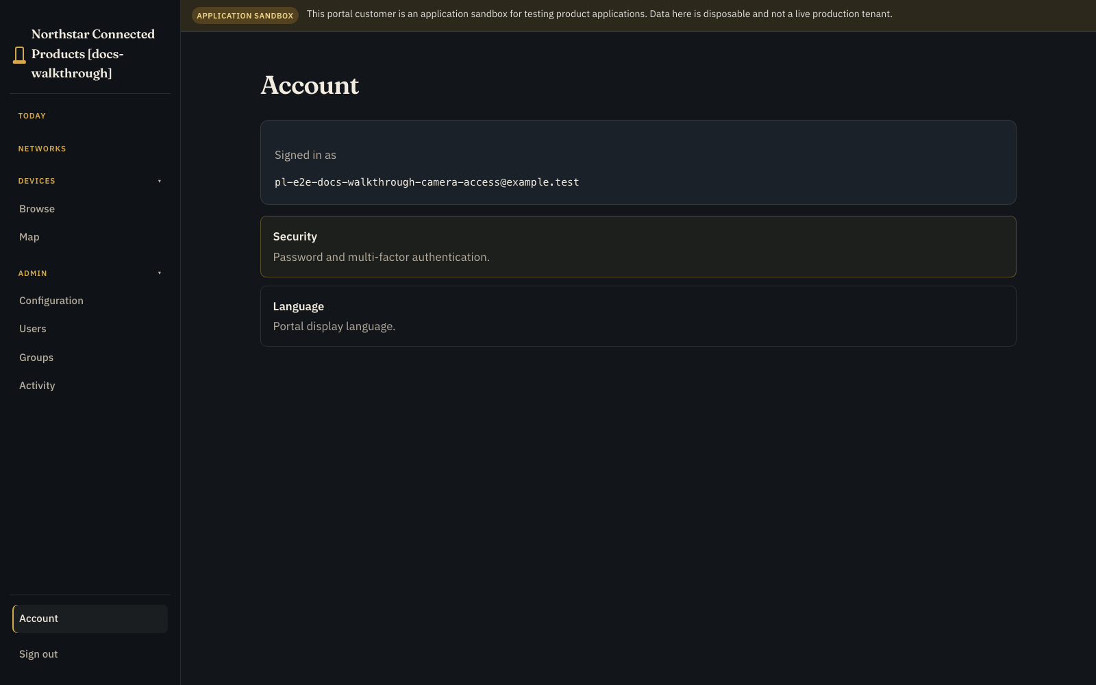 Customer portal Account page