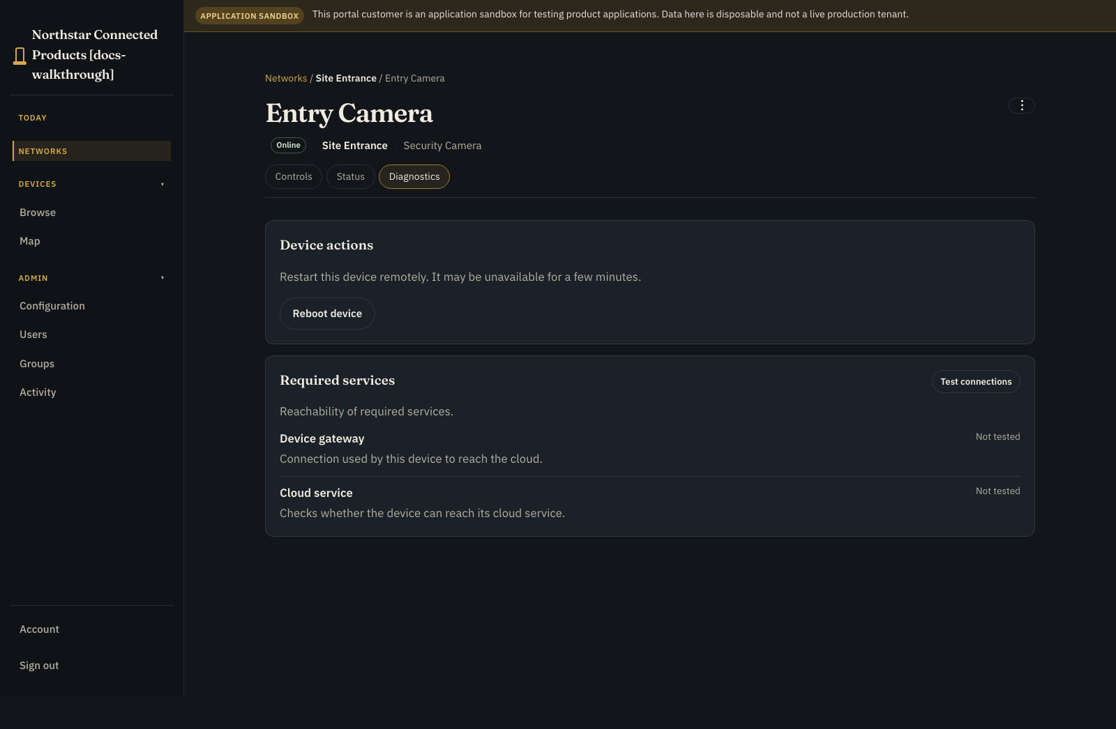 Device Diagnostics tab showing connection checks and recovery actions