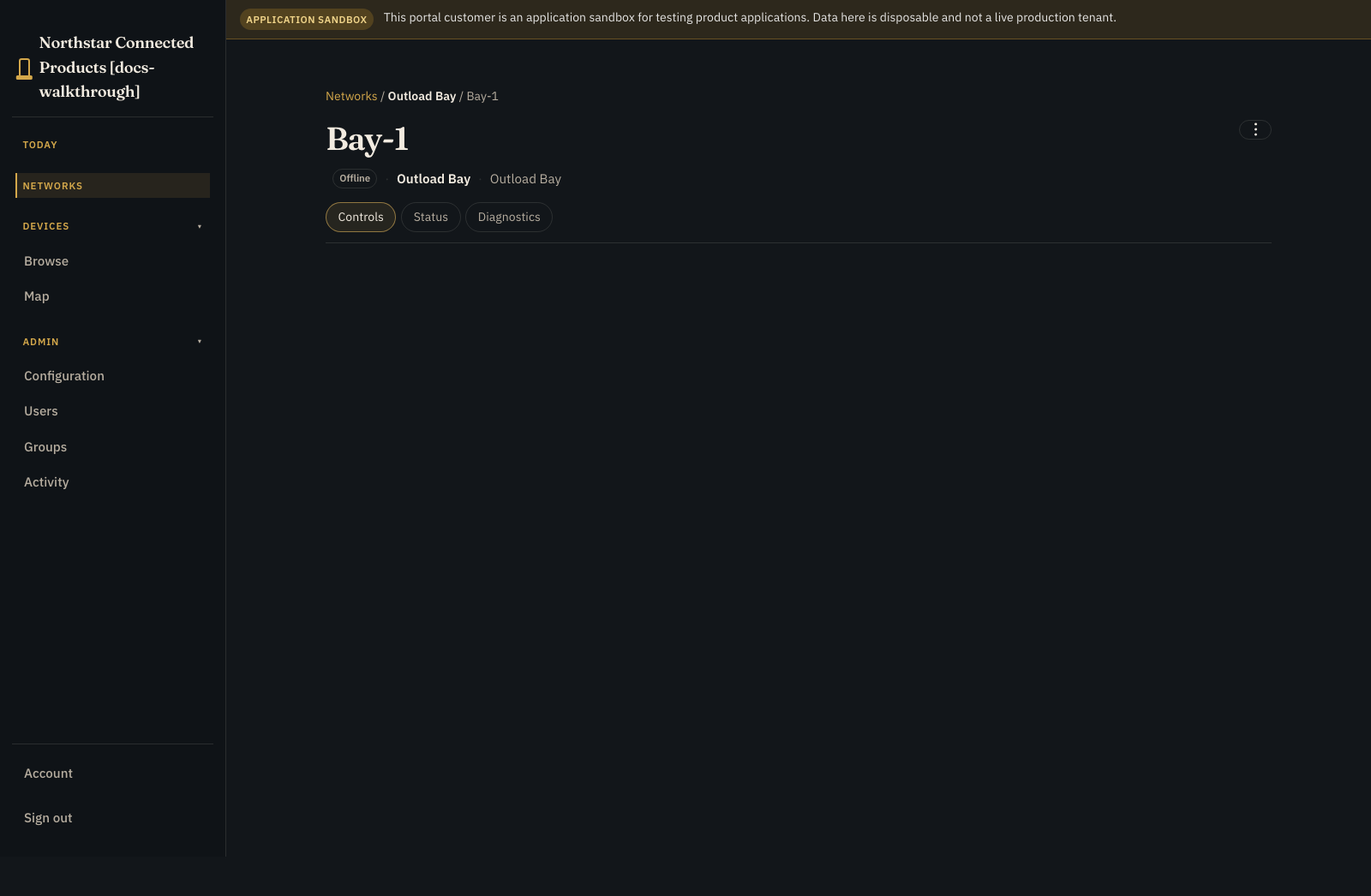 Outload bay device Controls tab