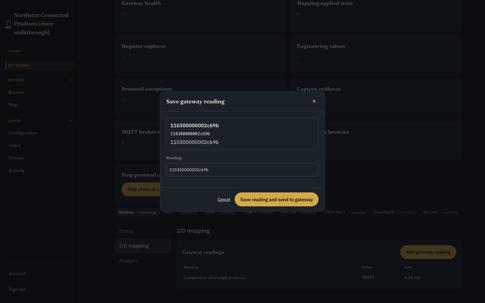 Add gateway reading modal for mapping a protocol source to a semantic value