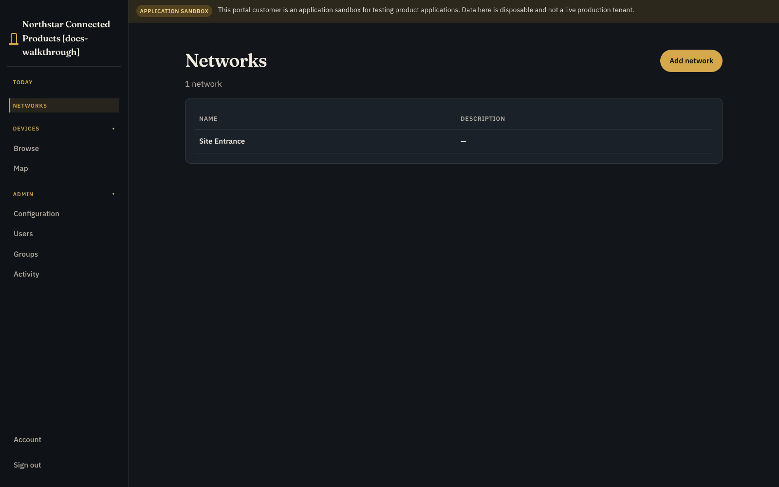 Networks page listing customer operating places