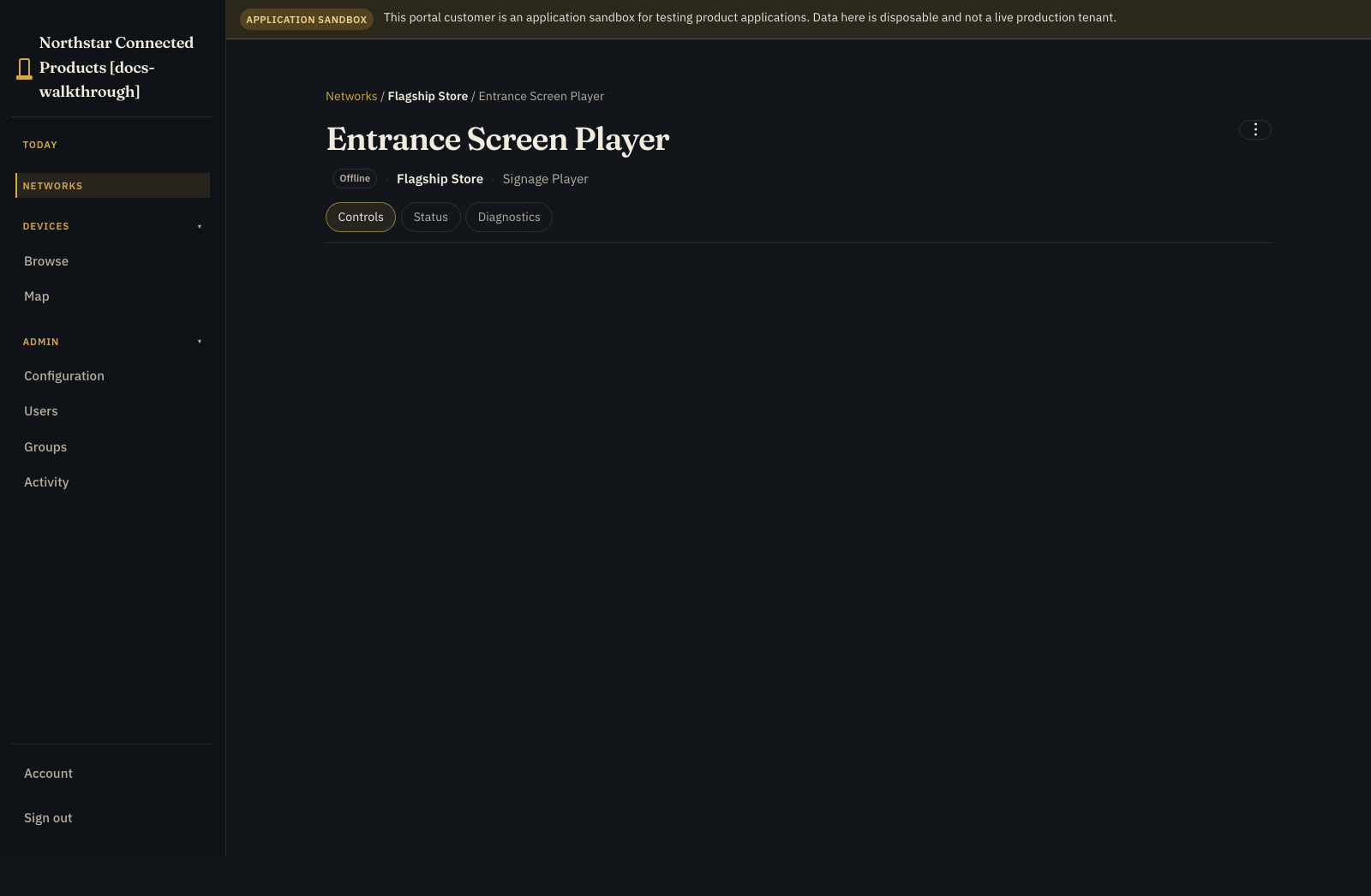 Signage player device Controls tab