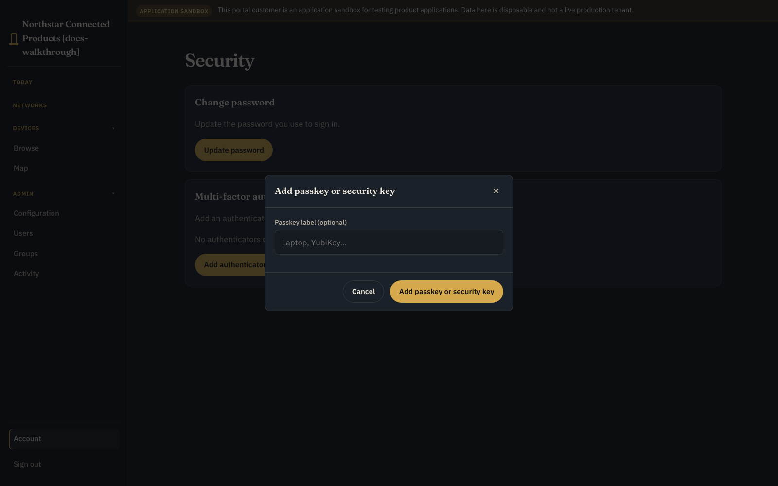Customer Portal Add passkey modal