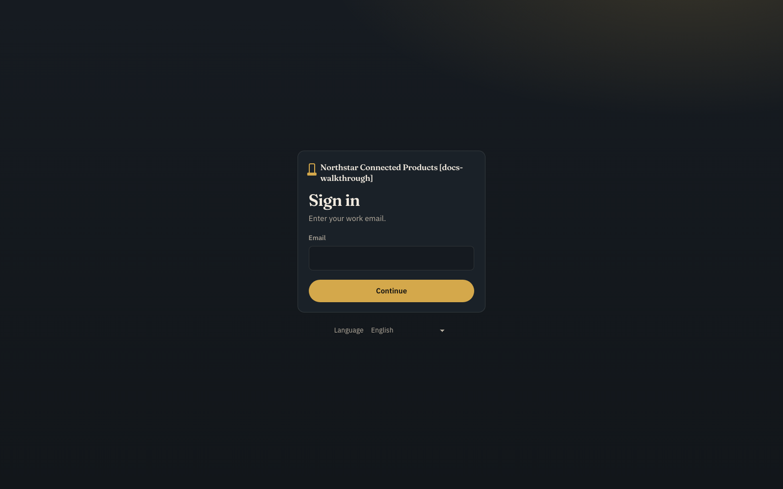 Customer portal sign-in page for the native application walkthrough
