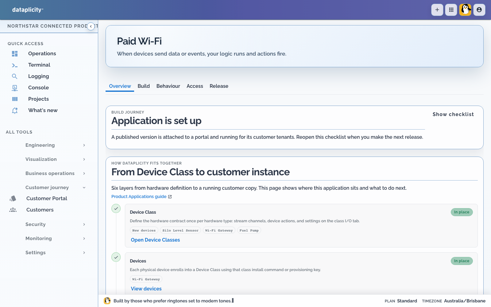 Paid Wi-Fi Product Application proof with the hardware, gateway binding, published version, and customer instances marked in place