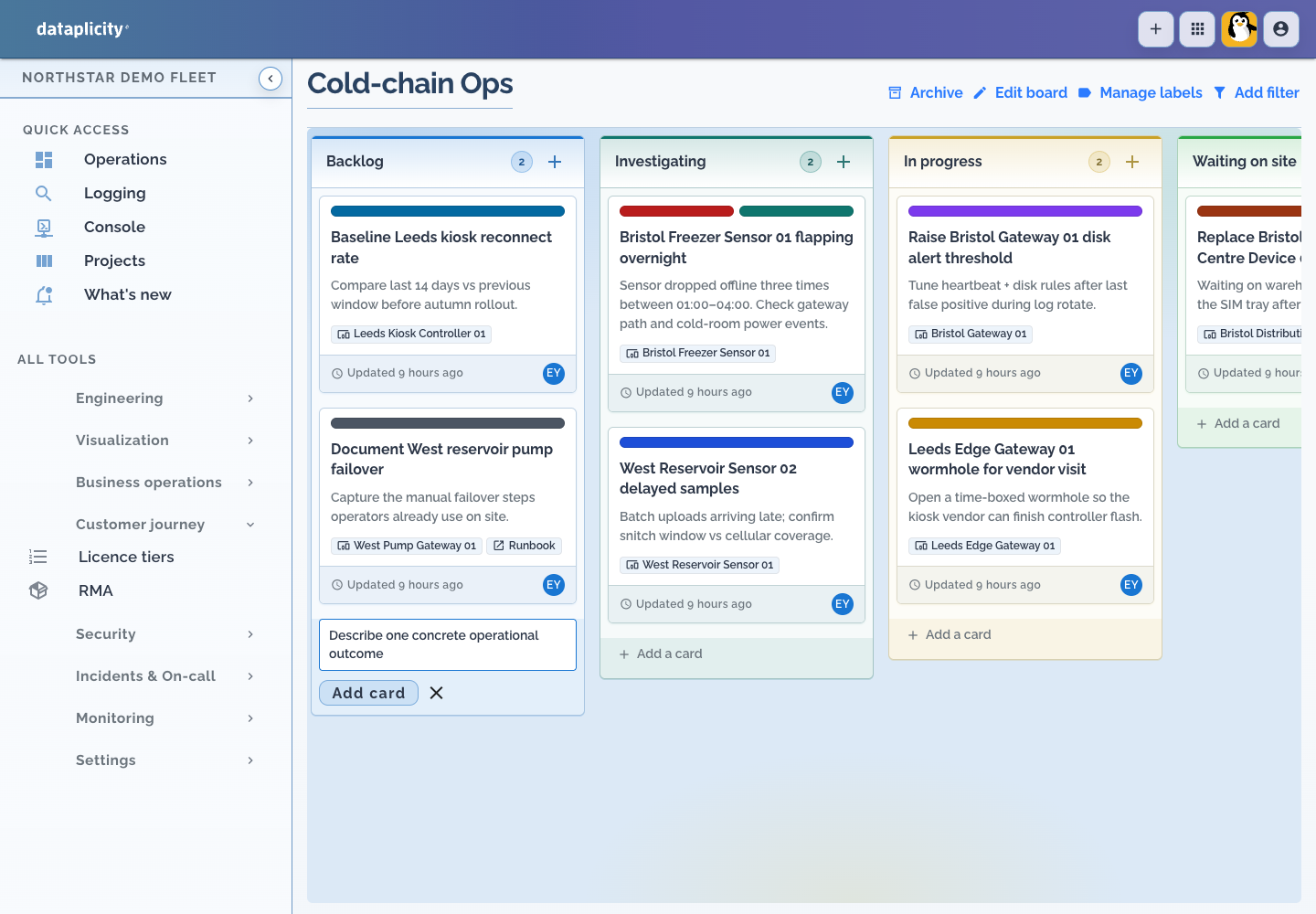 Add a card composer open in the Backlog column of a Project Board