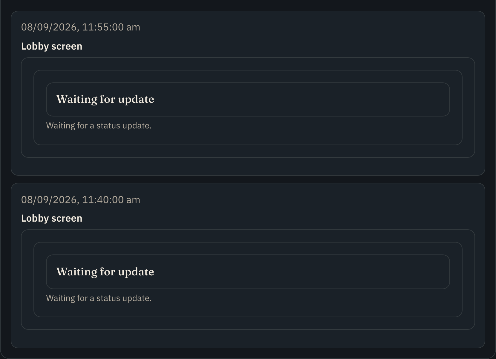 Timeline page archetype showing chronological events and setpoints