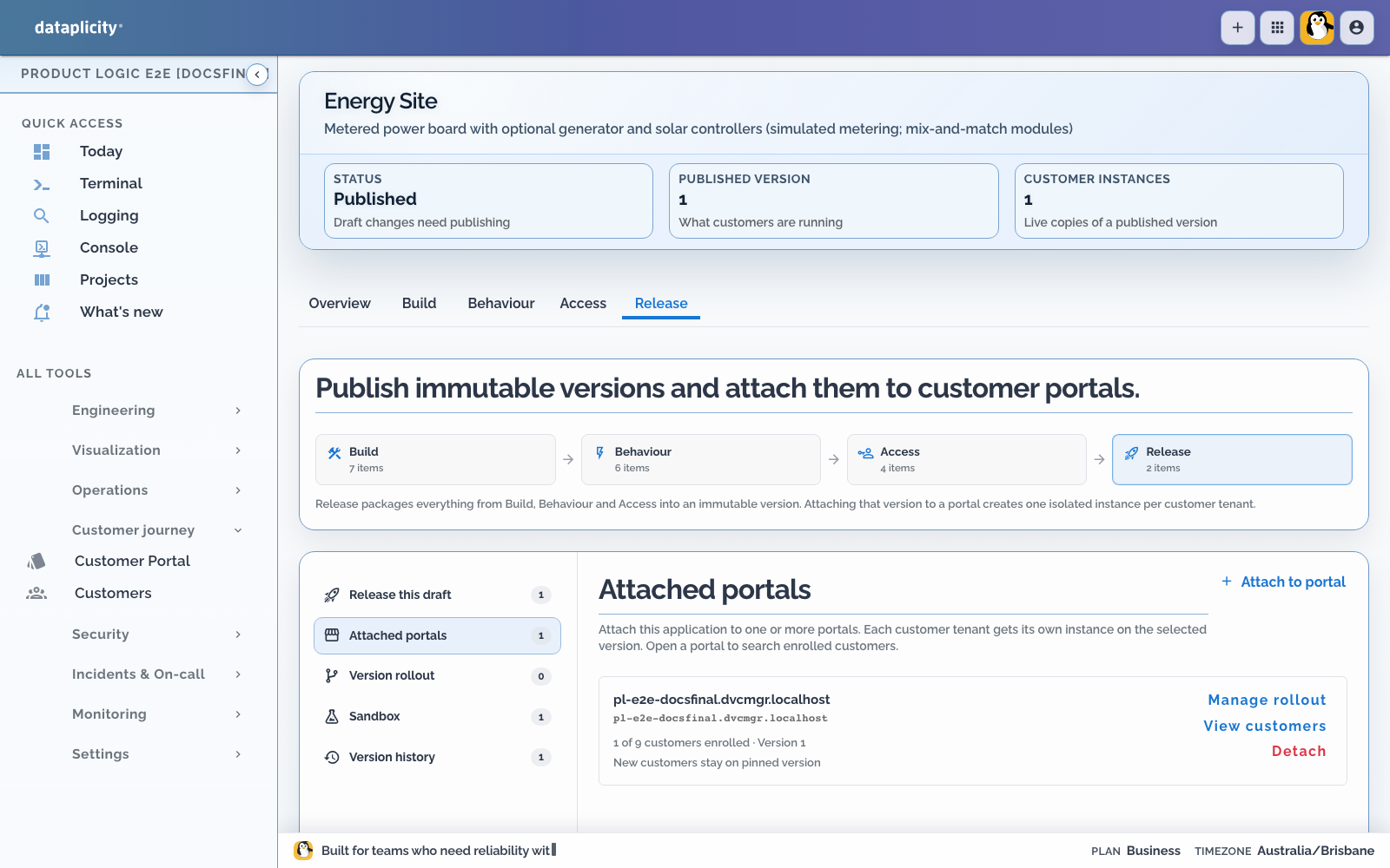 Energy site Product Application Attached portals section